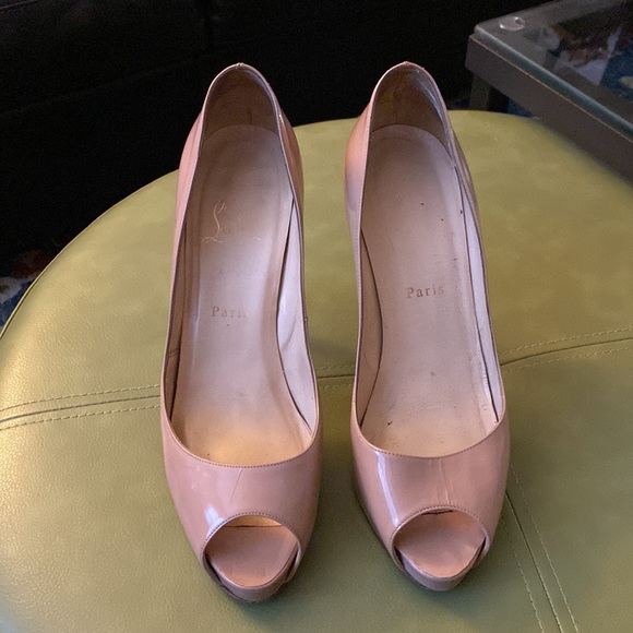 EUC Christian Louboutin Very Prive 120 Nude Open Toe Heels Size 40 - Picture 2 of 7